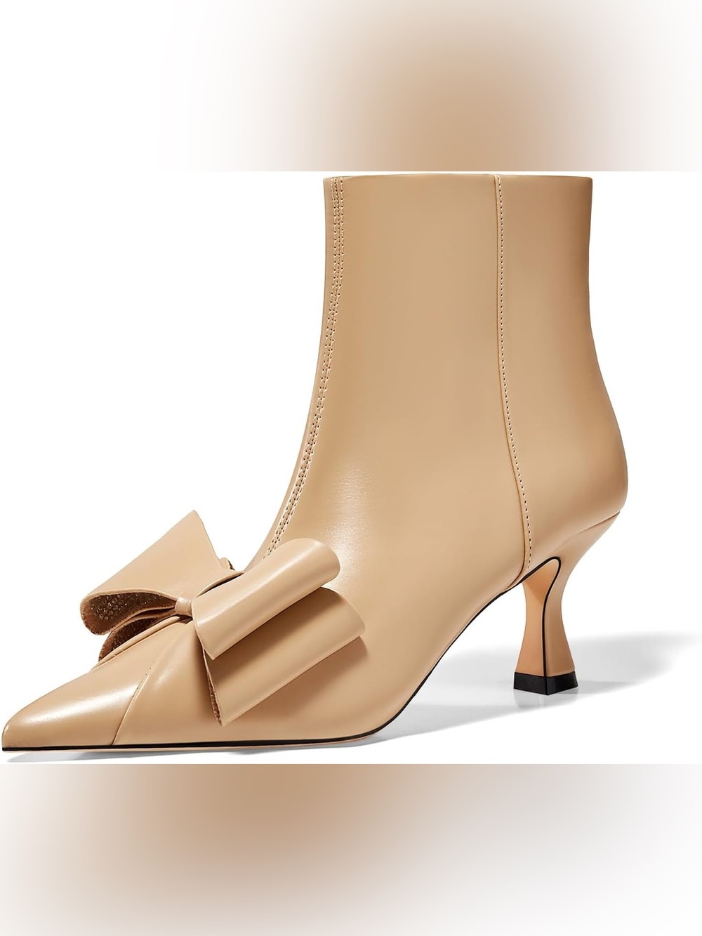 NWT COUTGO Beige Rhinestone Bow Ankle Boots Kitten Heel Pointed Toe 7